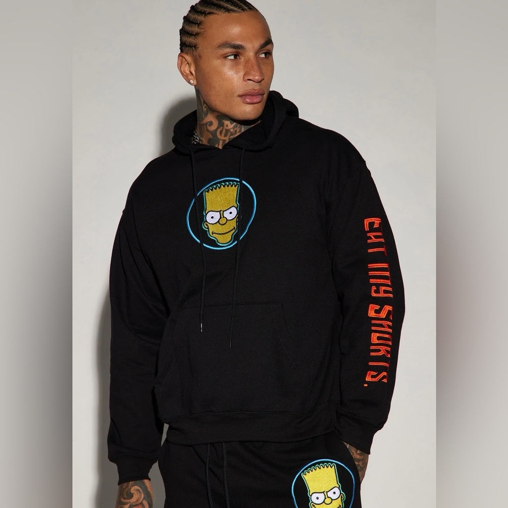 Freeze Black Hoodie with Bart Simpson Chest Patch and Orange Sleeve Script